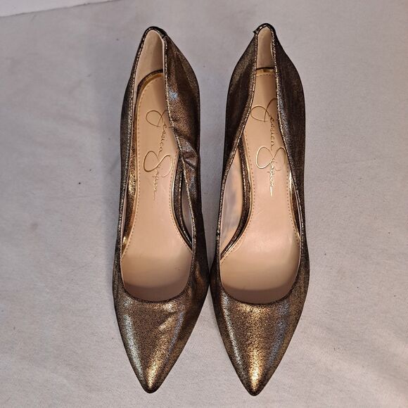 Jessica Simpson Lory Heels Women's Size 6.5M Gold Black Metallic Fabric Upper - Picture 7 of 11